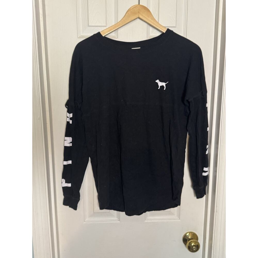 Victoria's Secret Pink Black Long Sleeve Shirt Size XS, Dog On Front And Back